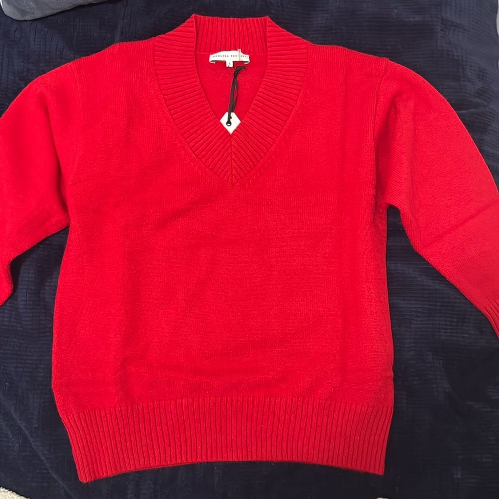 NWT English Factory Womens Red V Neck Sweater size Small